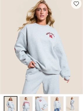 Nebraska Embroidered Light Gray Crewneck Sweatshirt